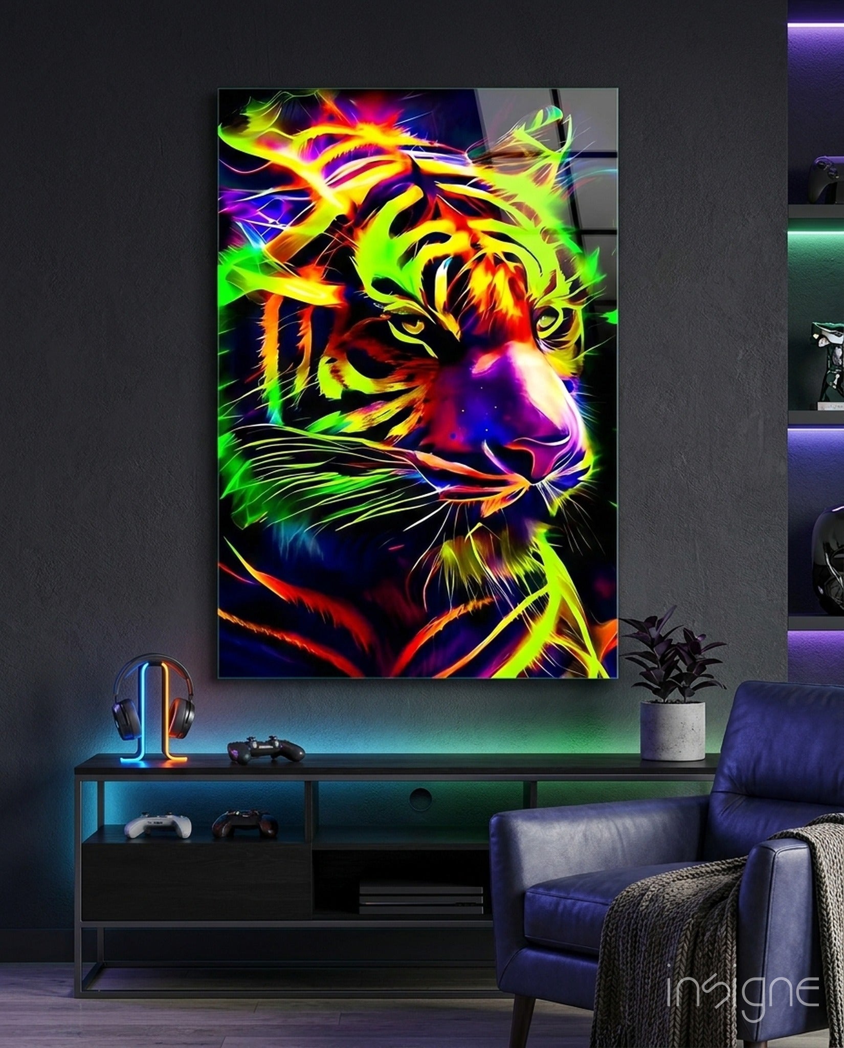 Neon Tiger Glass Wall Art|| Designer&
