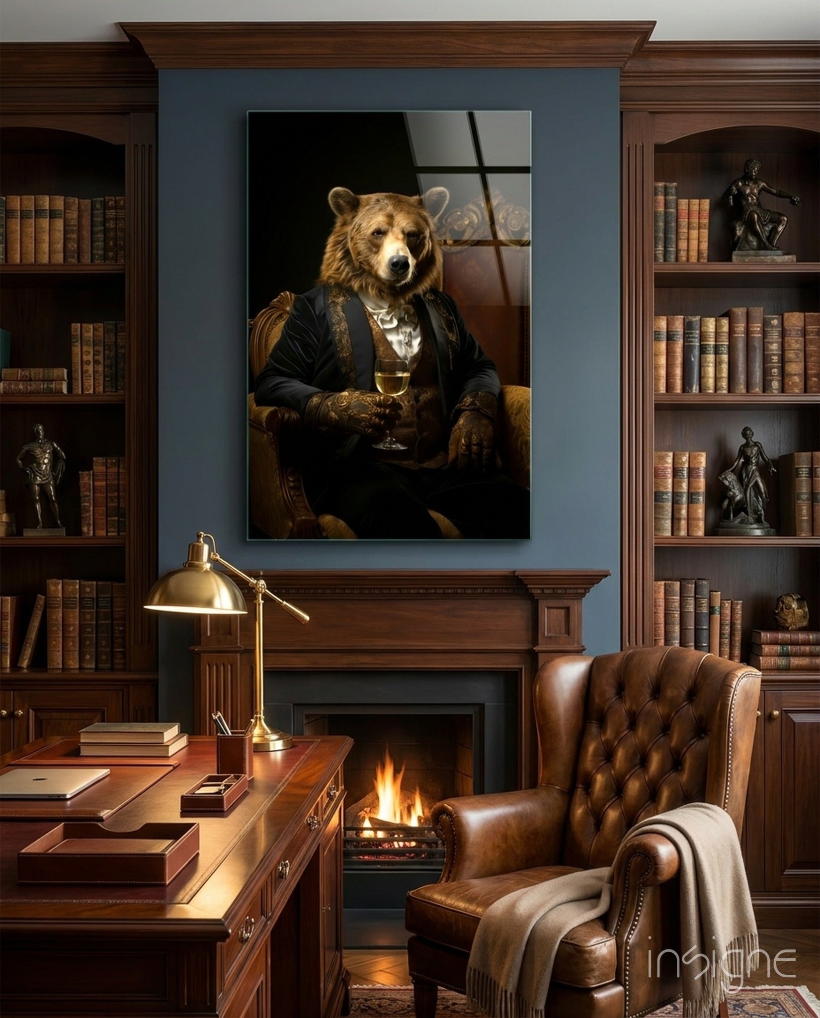 Gentleman - Bear Glass Wall Art|| Designer&