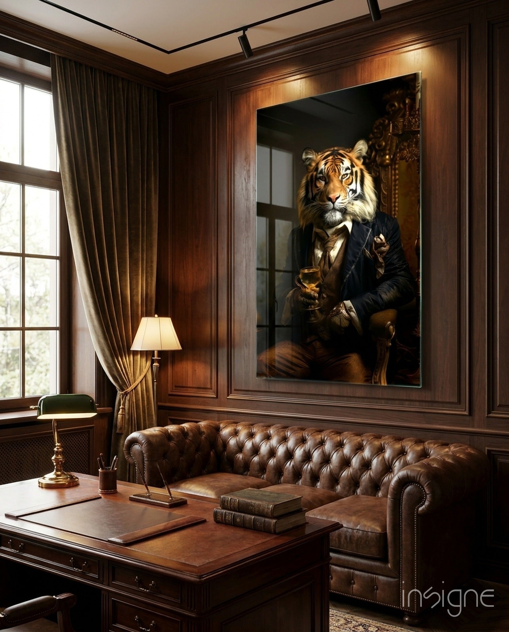 Tiger on Golden Throne Glass Wall Art