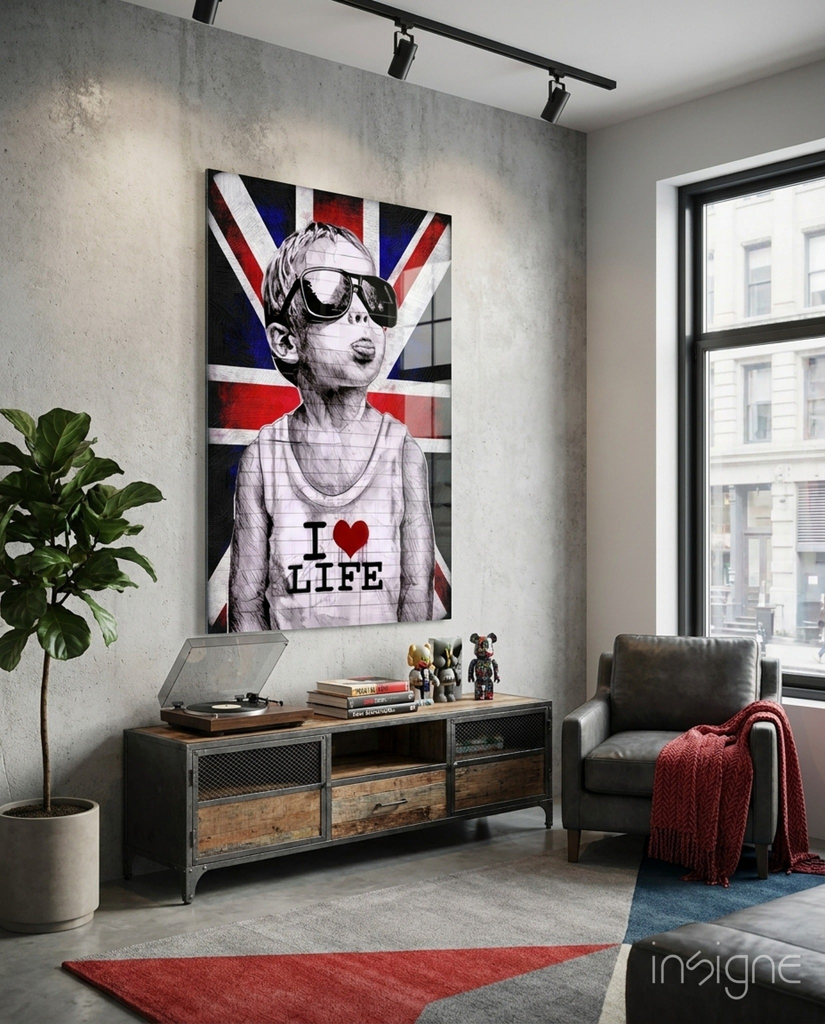 Union Jack Sunglasses Boy Glass Wall Art