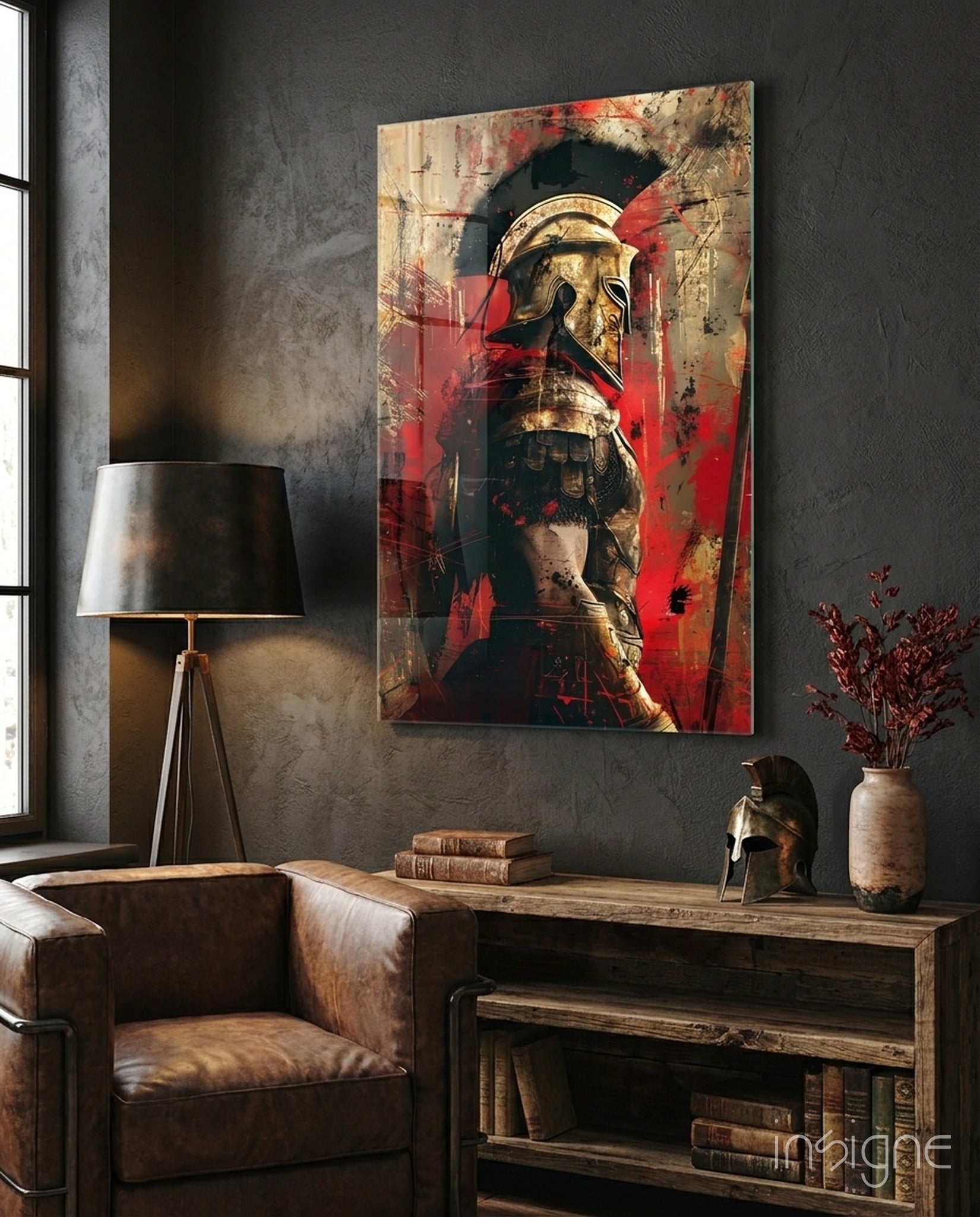 Crimson Splatter Gladiator Glass Wall Art