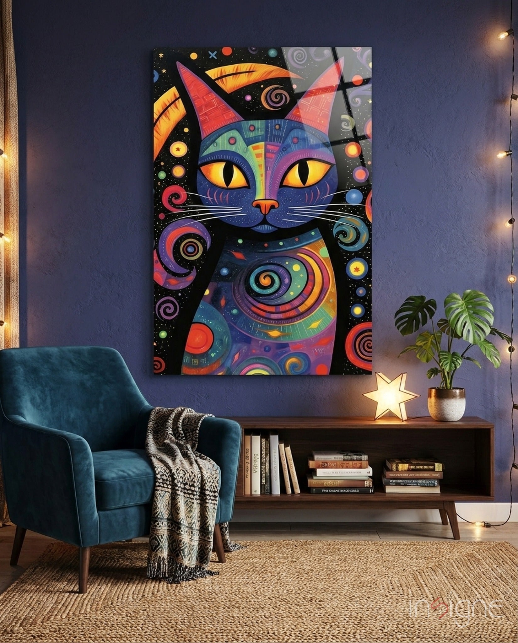 Night Cat Glass Wall Art || Designer Collection