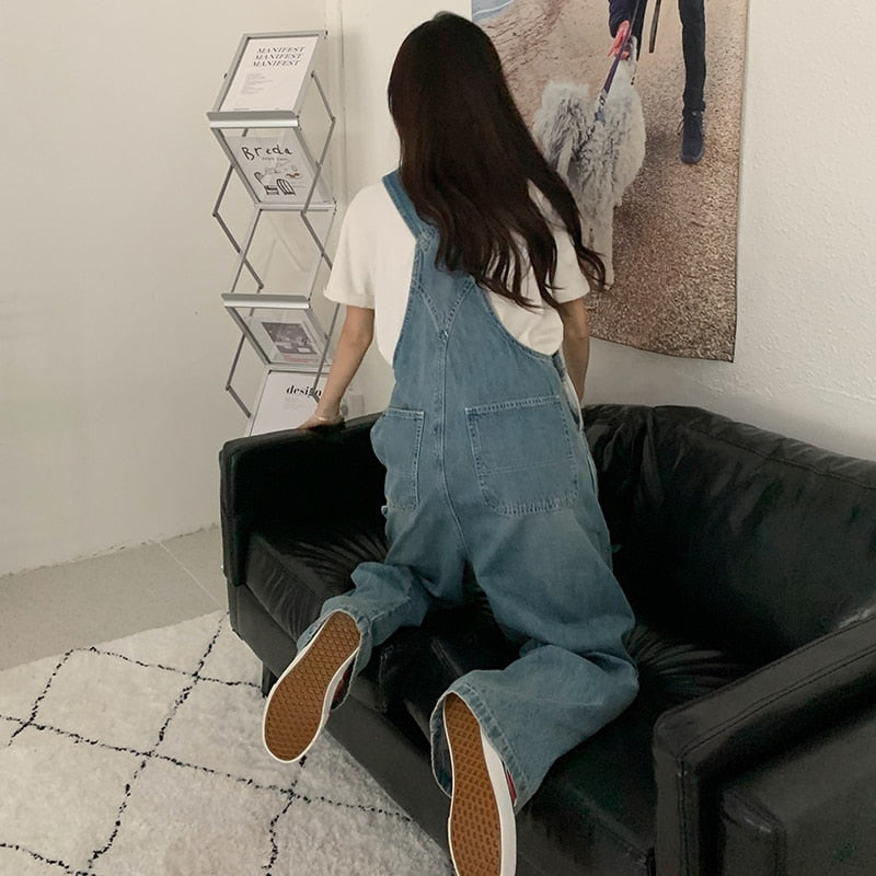 Casual Denim Jumpsuits Women Loose Overalls Baggy Wide Leg Rompers