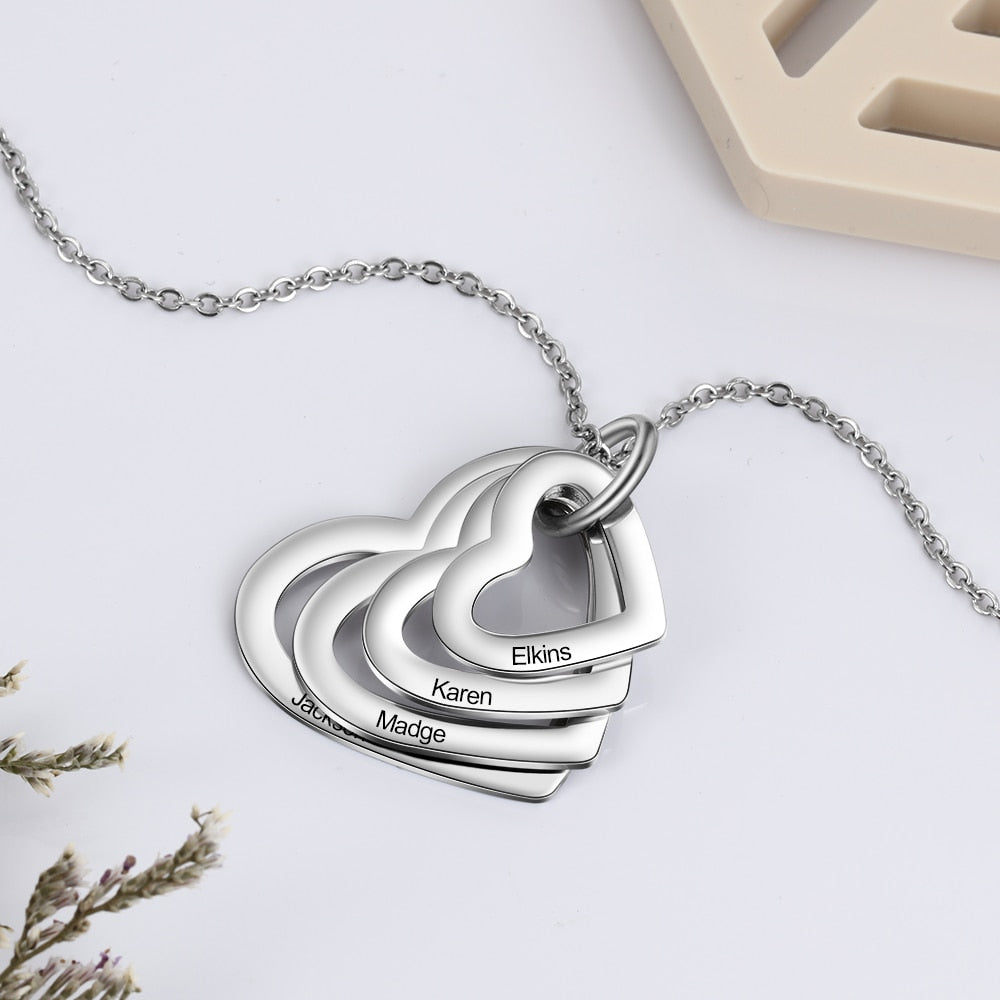 Personalized Family Necklace with 2-4 Names Heart Engraved Necklace