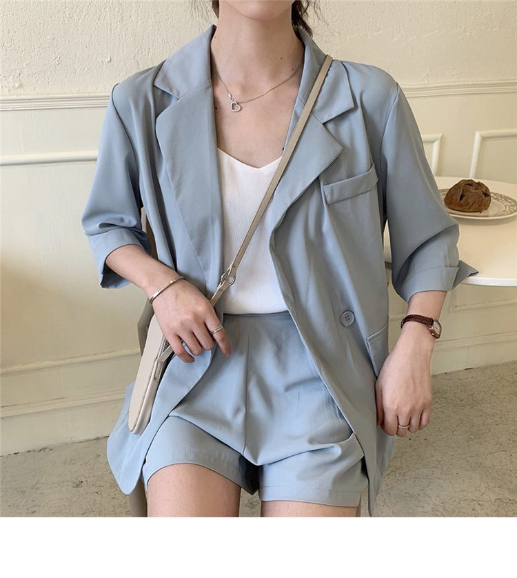 Blazer Set Women Korean Fashion Thin Jackets Casual Loose Shorts Two Piece Suits Female
