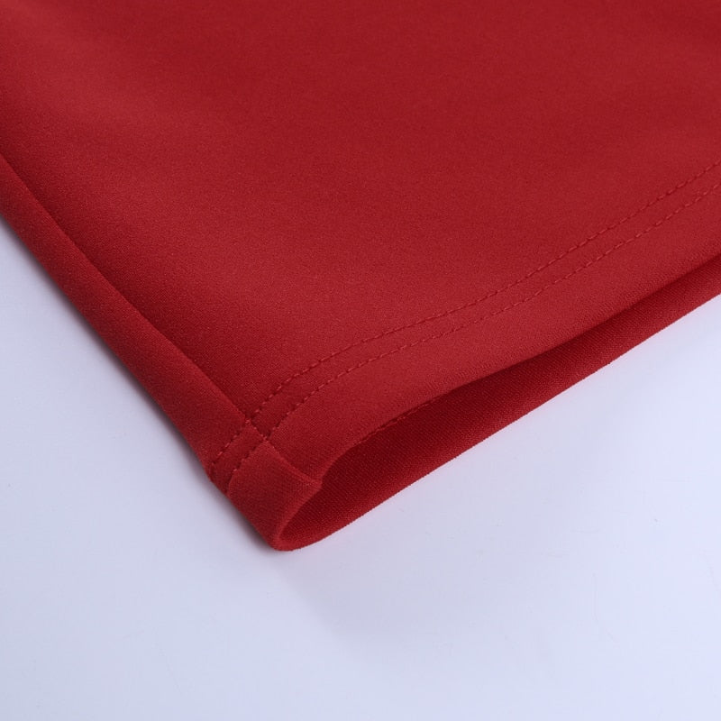 Slim V Neck Long Sleeve Mid Calf Pencil Dress 2022 Casual Office Lady Solid Red Puff Sleeve