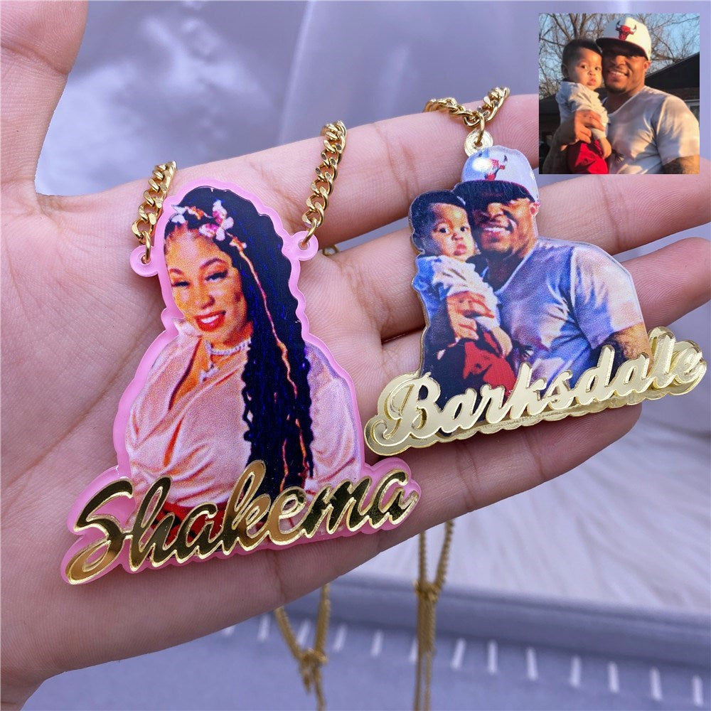 Custom Name Picture Necklace for Women Personalized Acrylic Pendent Necklace Custome Jewelry