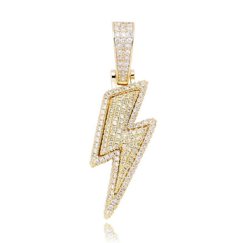 Iced Out Bling Lightning Pendants With Tennis Chain Copper Material Men&