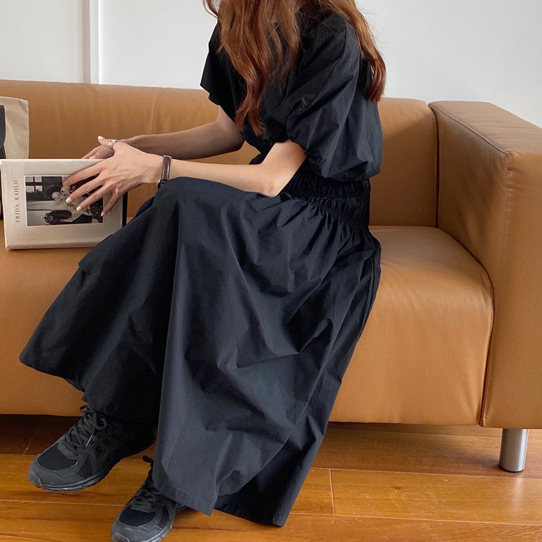 Vintage Sets Women Outfits Puff Sleeve Crop Top and Elastic Waist Pleat Long A-line Skirt
