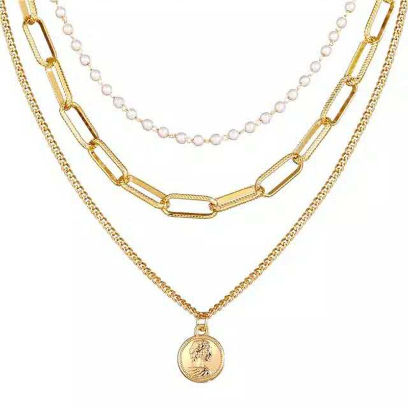 Multi Layer Lock Portrait Pendants Necklaces For Women Gold Metal Key Heart Necklace