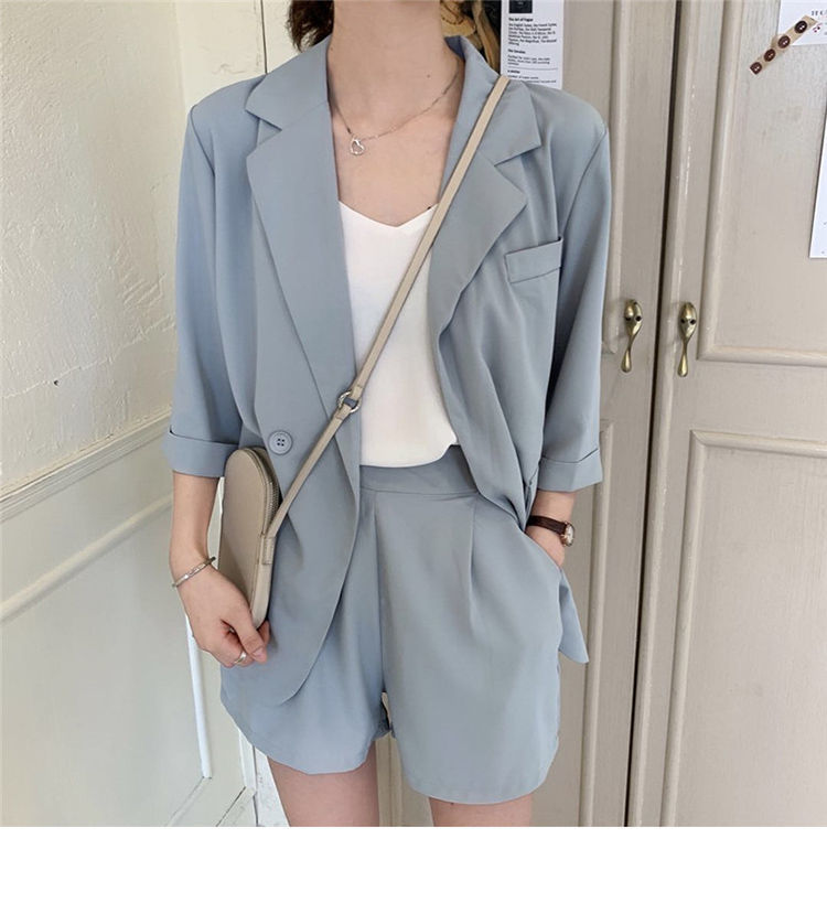 Blazer Set Women Korean Fashion Thin Jackets Casual Loose Shorts Two Piece Suits Female