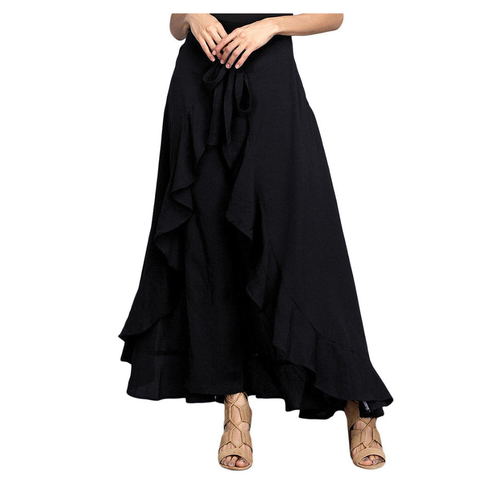 Women Pants Causal Ruffle Drawstring TrouserHigh Waist Loose Dancing Outfits Palazzo Skirt