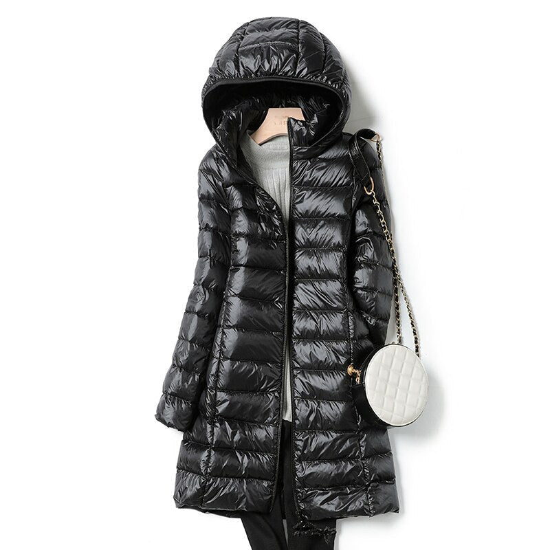 Ultralight Thin Down Jacket White Duck Down Hooded long Jackets Long Sleeve