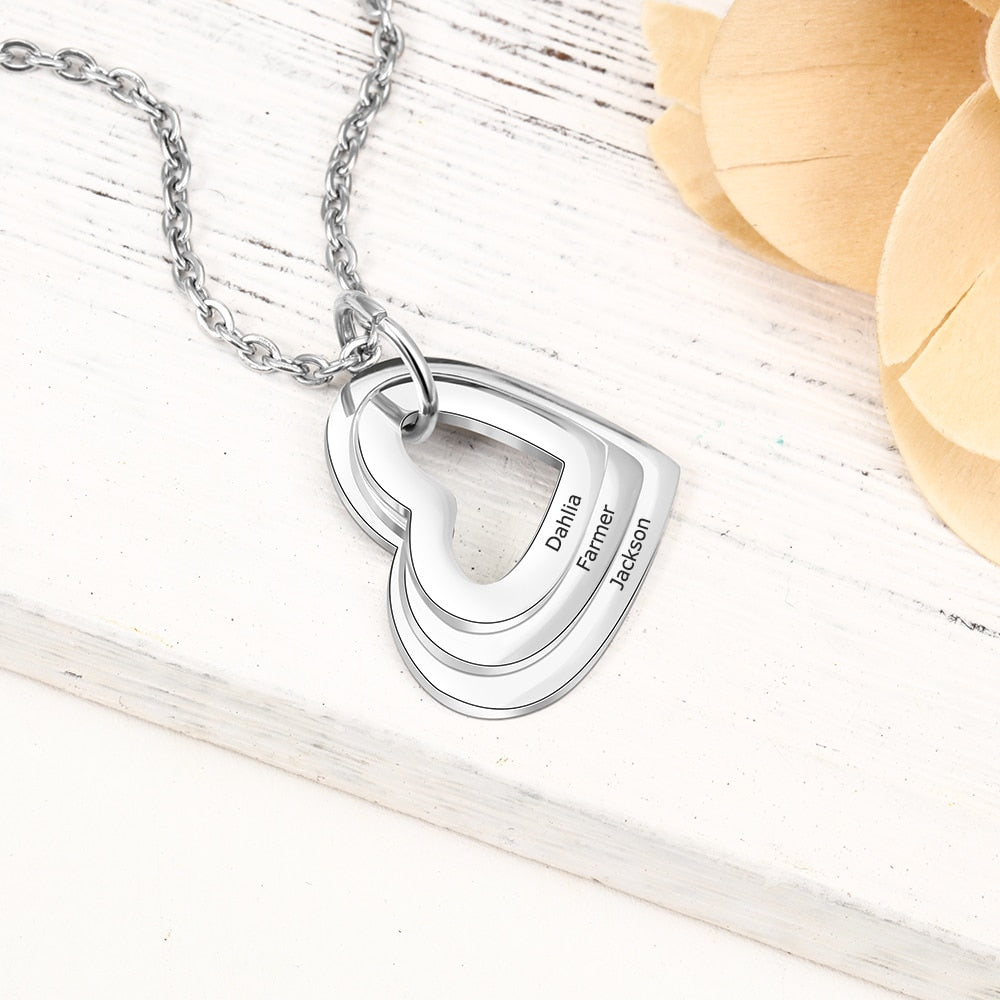Personalized Family Necklace with 2-4 Names Heart Engraved Necklace
