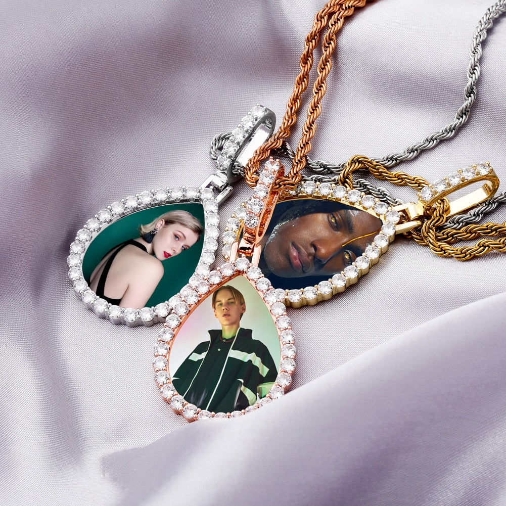 Custom Photo Pendant Drop-shaped Medal Pendant Necklace Hip Hop Jewelry