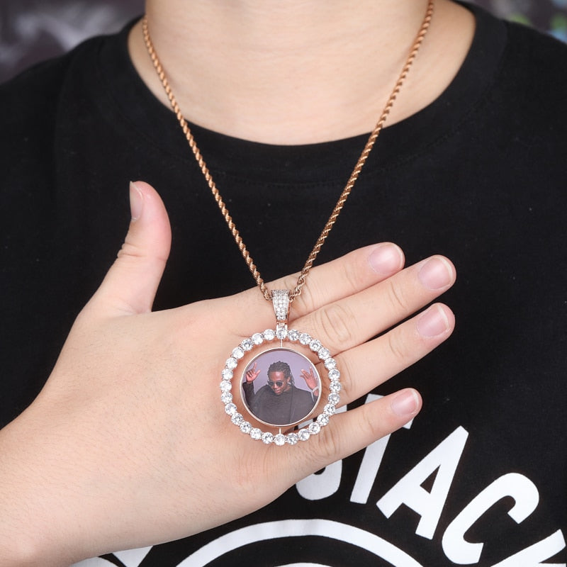Custom Made Photo Rotating double-sided Medallions Pendant Necklace Men&
