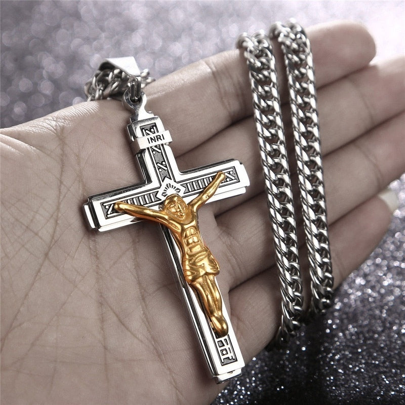 Personality Creative Jesus Cross Amulet Pendant Rock Casual Gift Catholic Christian Necklace