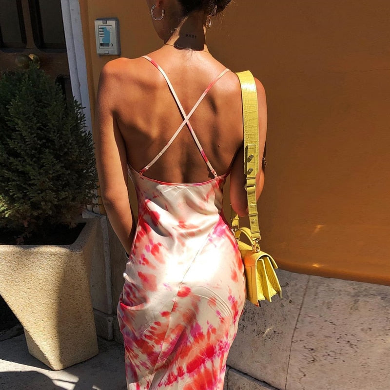 neon satin lace up 2022 summer women bodycon long midi dress sleeveless backless elegant party