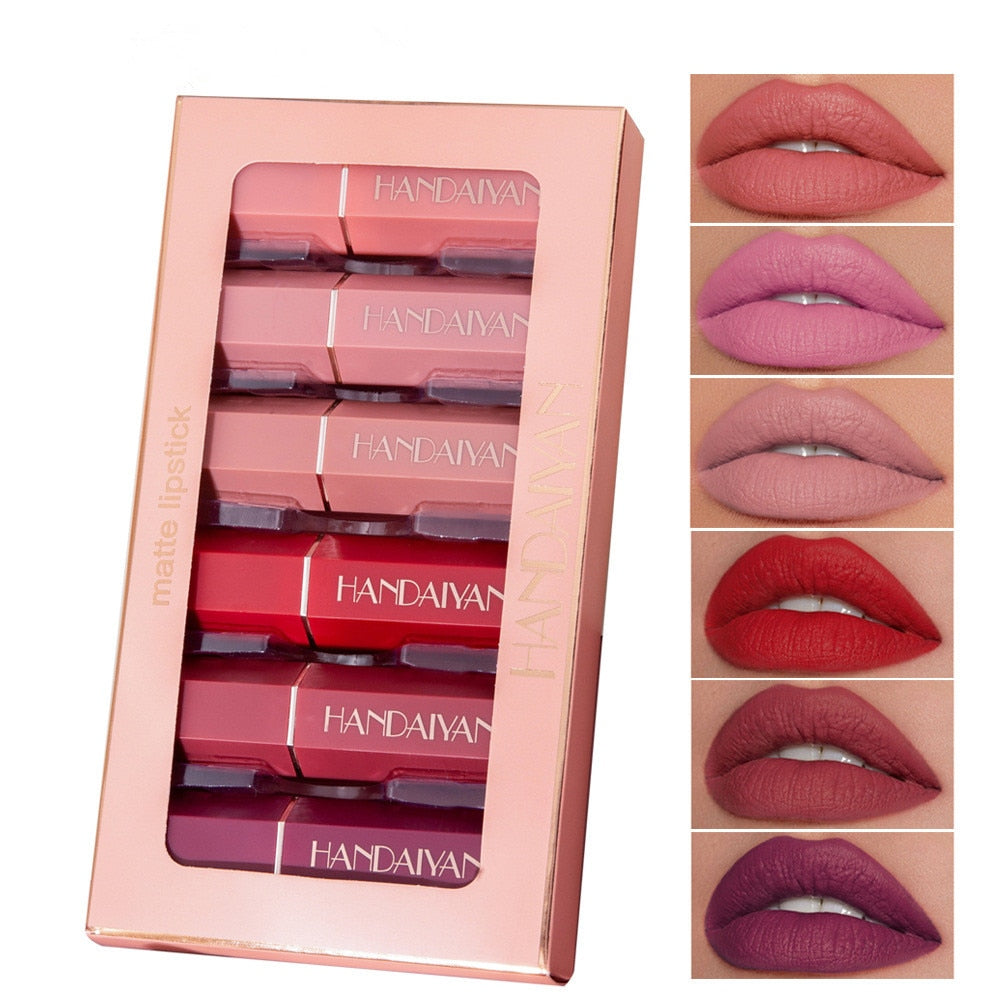 6 Colors Matte Non stick Cup Lipstick Long Lasting Moisturizing Lipstick Cosmetics Set
