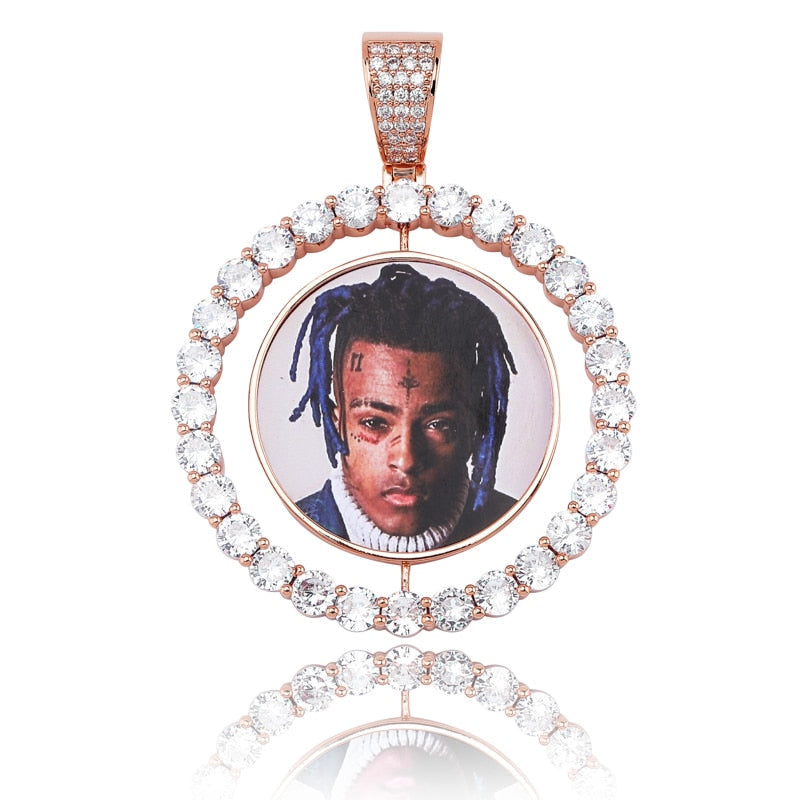 Custom Made Photo Rotating double-sided Medallions Pendant Necklace Men&