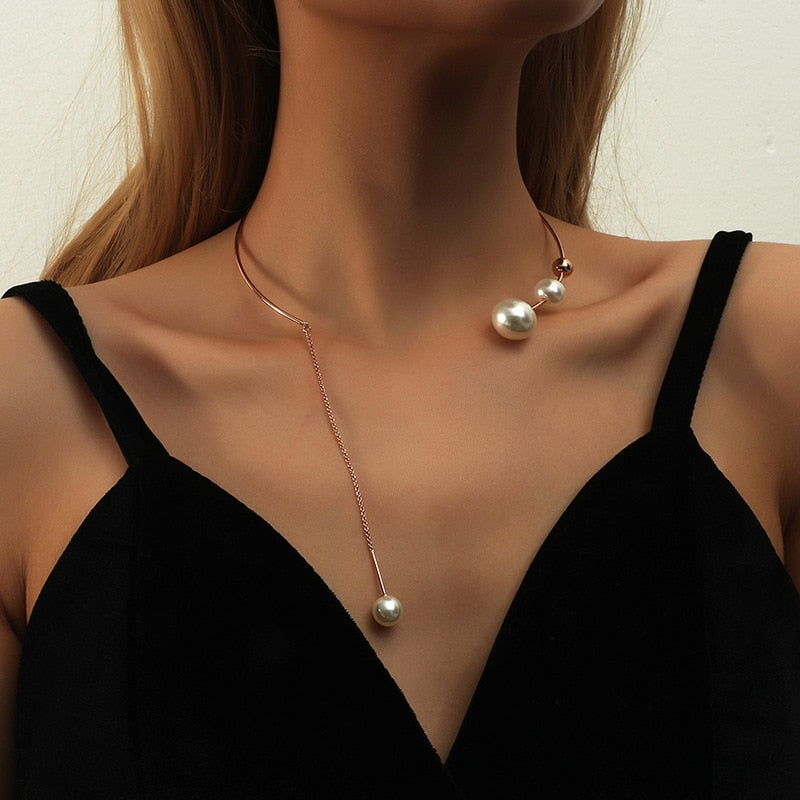 Big White Imitation Pearl Choker Necklace Clavicle Chain Fashion Necklace