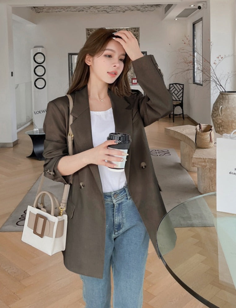 Oversized Women Jacket Loose Double Breasted Female Suit Coats Elegant