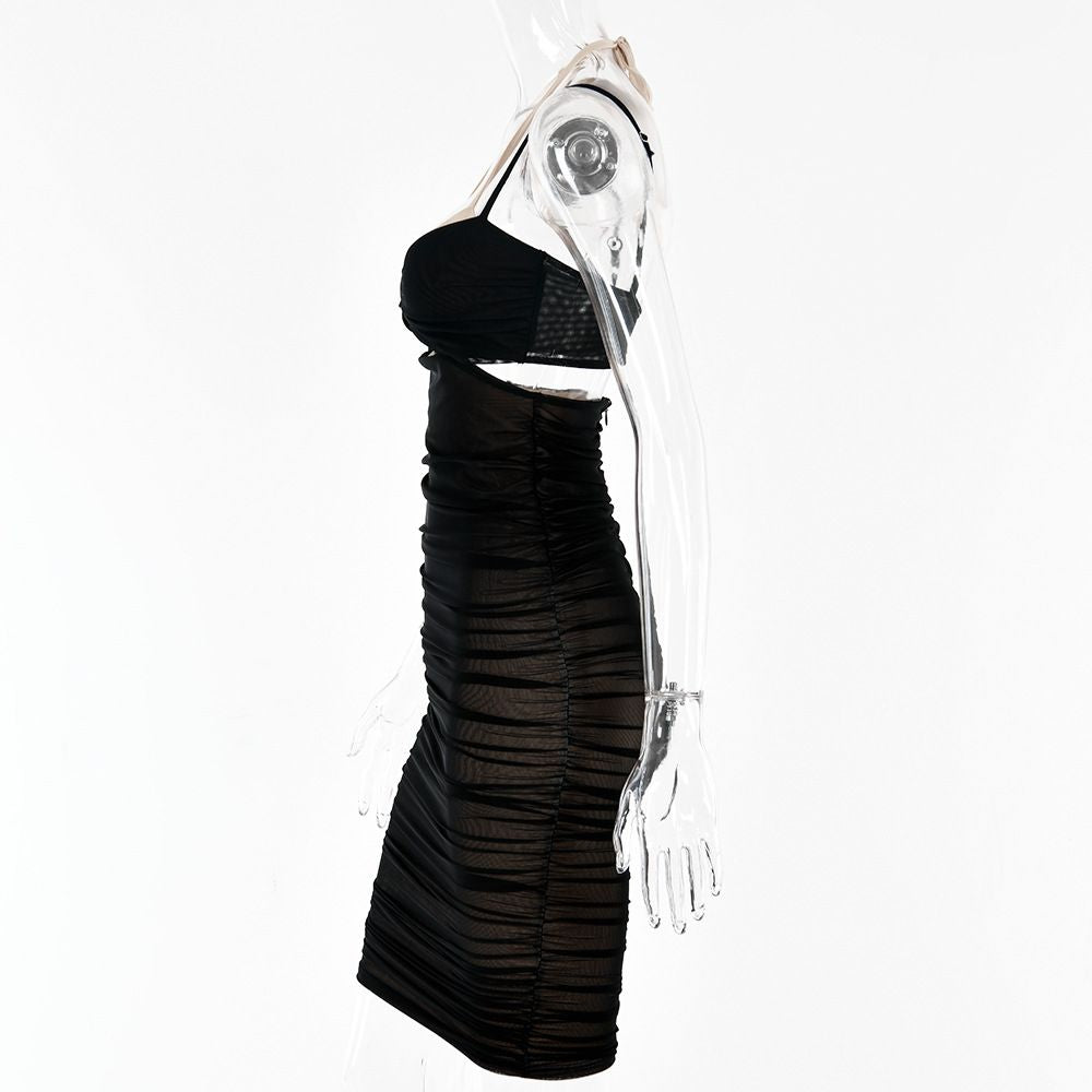 Women Spaghetti Strap Corset Cut Out Lined Long Dress Sexy Ruched Backless Elegant Bodycon