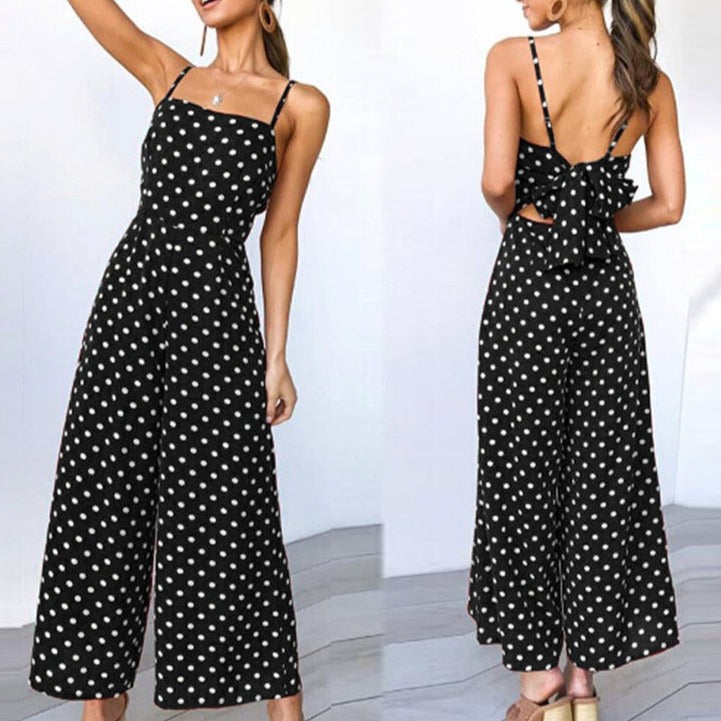 Sleeveless Backless Boho Bow-knot Dot Jumpsuits Women 2022 Summer Romper