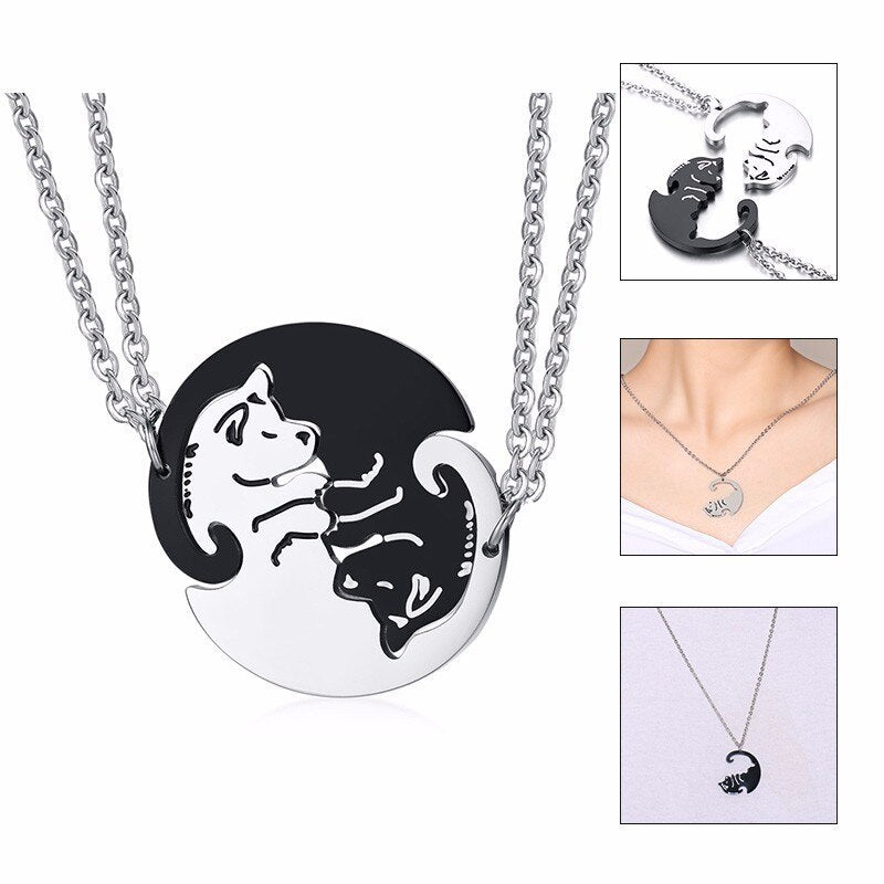 2 Pcs/Set Cute Cat Dog Shape Heart Puzzle Couples Necklaces Pendants Lover Promise Keepsake Gifts