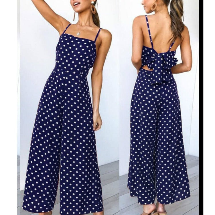 Sleeveless Backless Boho Bow-knot Dot Jumpsuits Women 2022 Summer Romper