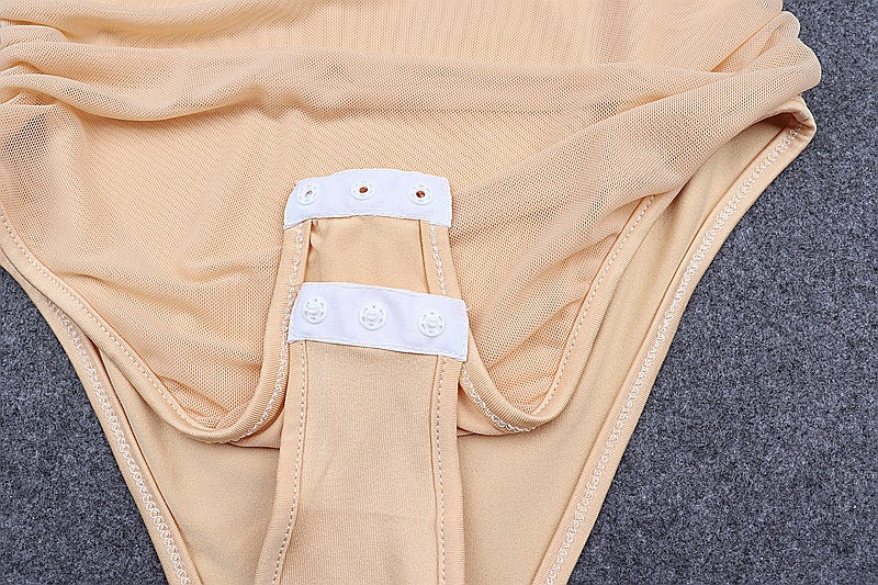 Sleeveless Chic Fashion Mesh Ruched Halter Bodysuit Women Female Tie Up Backless Body Suit