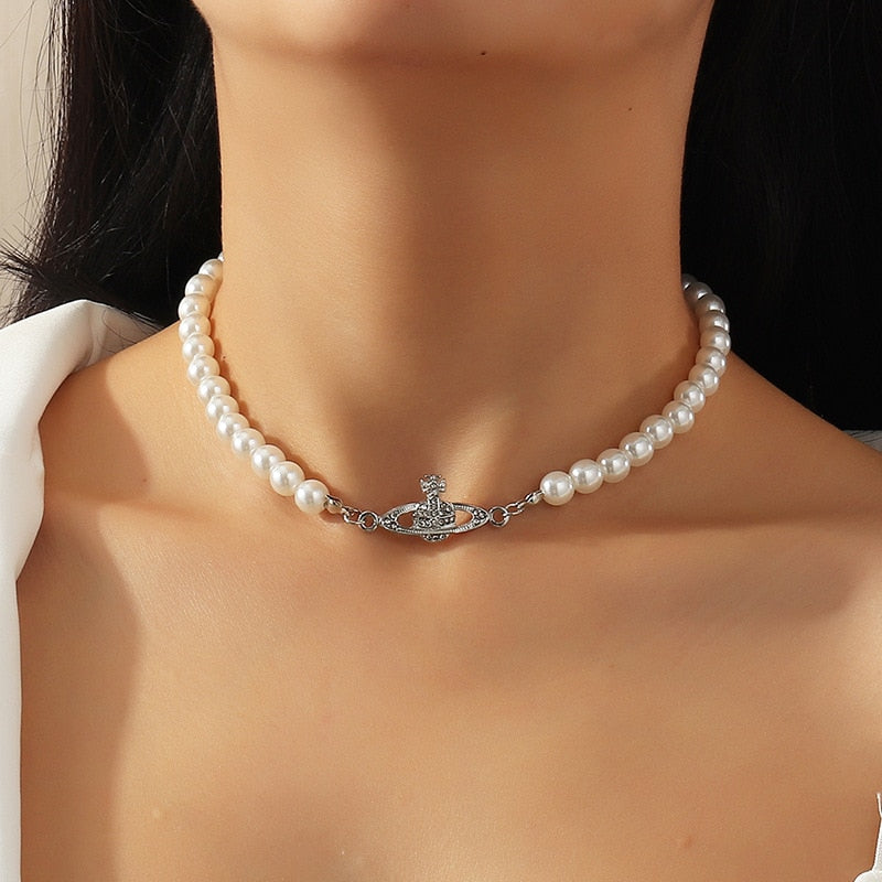 Big White Imitation Pearl Choker Necklace Clavicle Chain Fashion Necklace