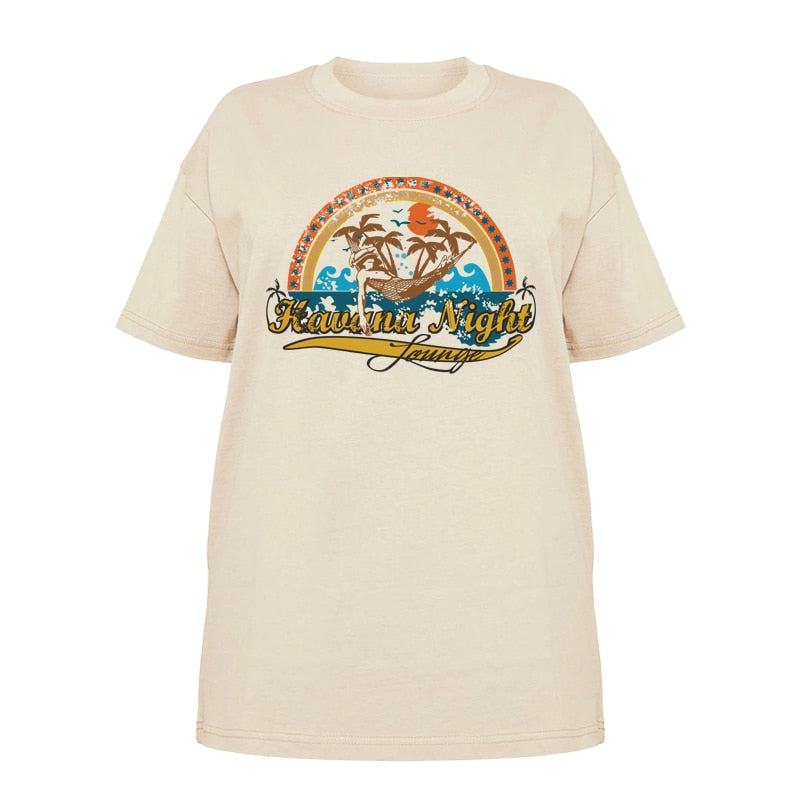 1pcs WHITE Tees Summer Casual Oversized Tee Best Surfing Santa Monica California Womens Retro Style