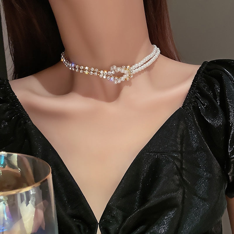 Big White Imitation Pearl Choker Necklace Clavicle Chain Fashion Necklace