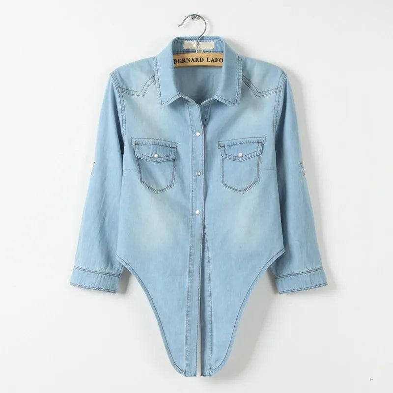 Denim Shirt Short Sleeve Womens Tops Chemise Femme Crop Tops
