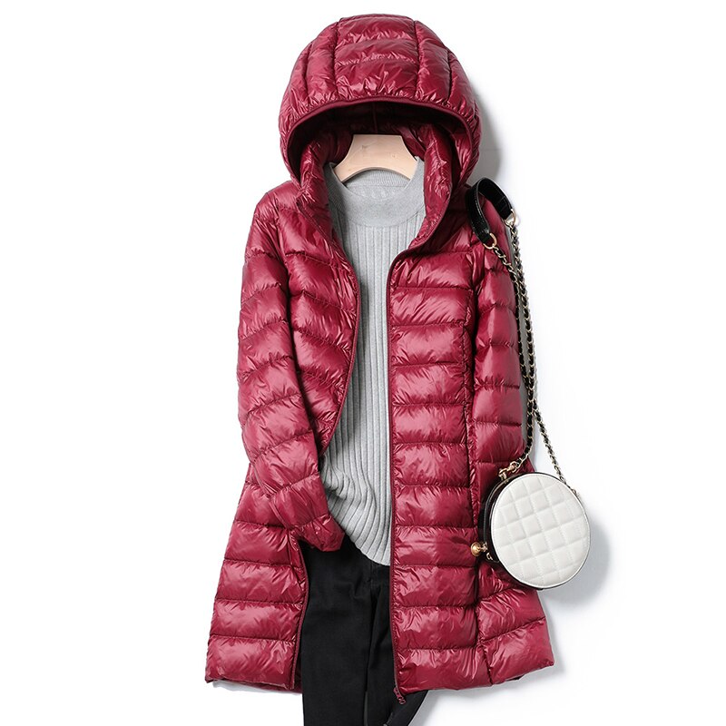 Ultralight Thin Down Jacket White Duck Down Hooded long Jackets Long Sleeve