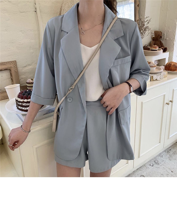 Blazer Set Women Korean Fashion Thin Jackets Casual Loose Shorts Two Piece Suits Female