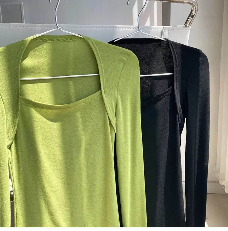 Long Sleeve Tops Women Candy Color Fake Two Piece Skinny T-shirts Female