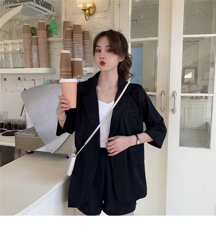 Blazer Set Women Korean Fashion Thin Jackets Casual Loose Shorts Two Piece Suits Female