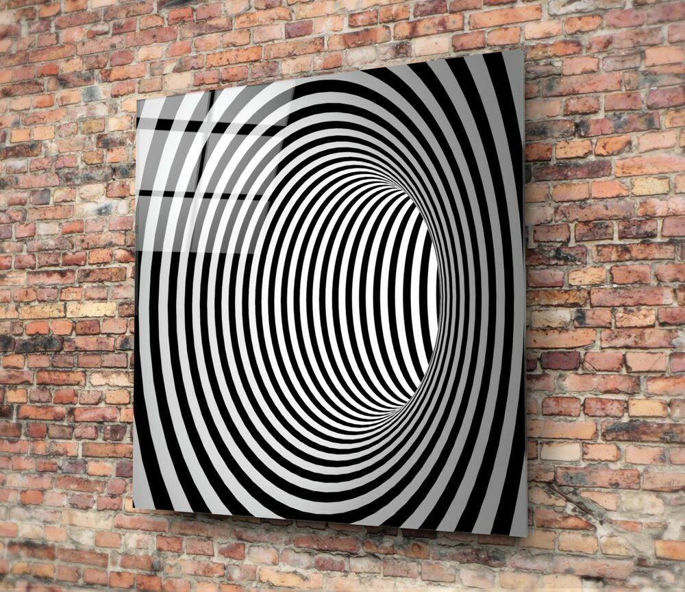 Striped Monochrome Tunnel Illusion Glass Wall Art