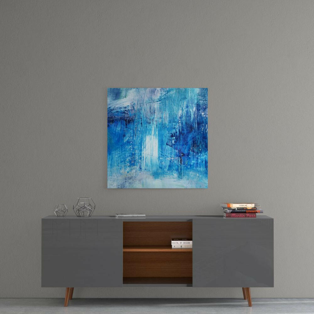Deep Blue Ocean Brushstroke Glass Wall Art