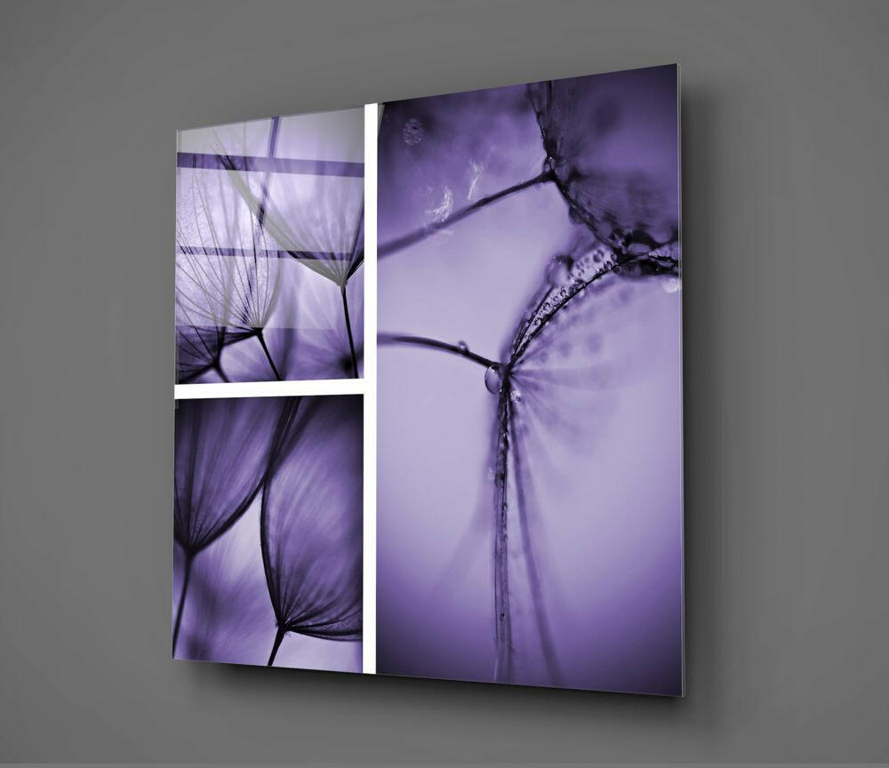 Purple Dandelion Triptych Glass Wall Art