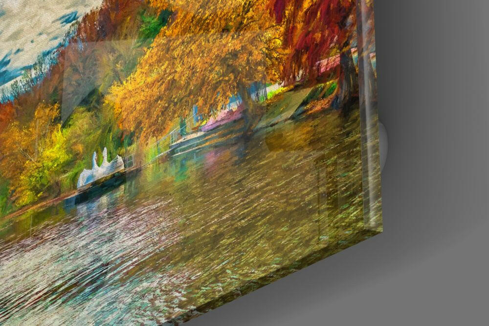 Autumn Lake Fountain Painting Glass Wall Art