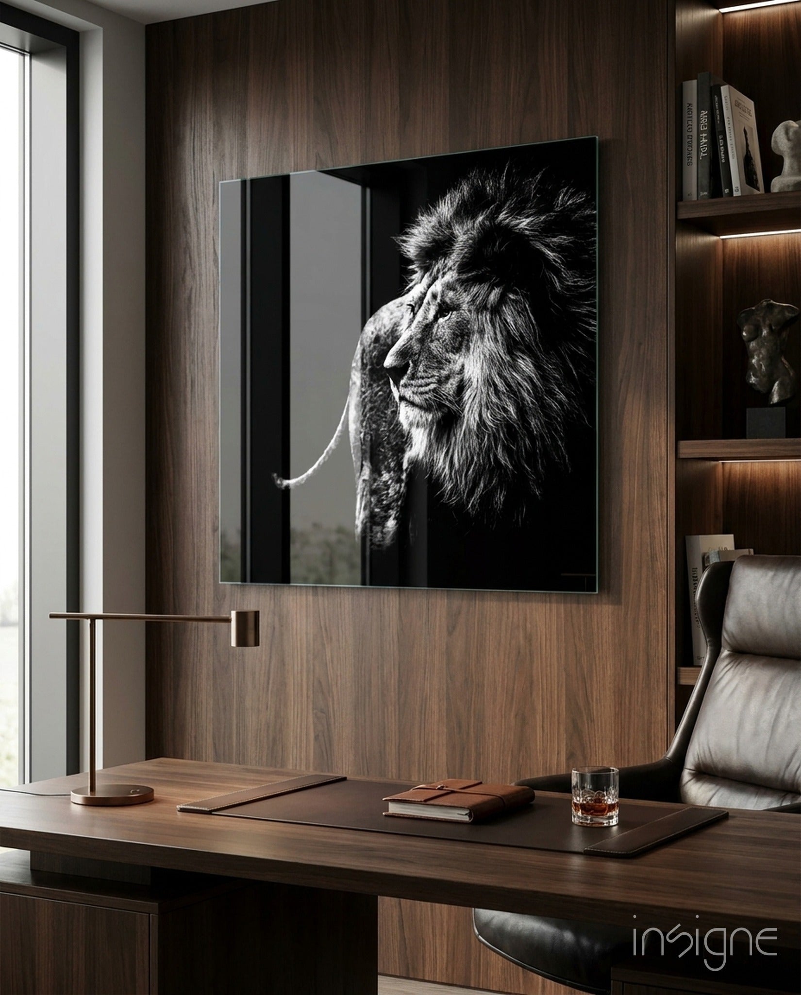 Regal Windswept Lion Profile Glass Wall Art