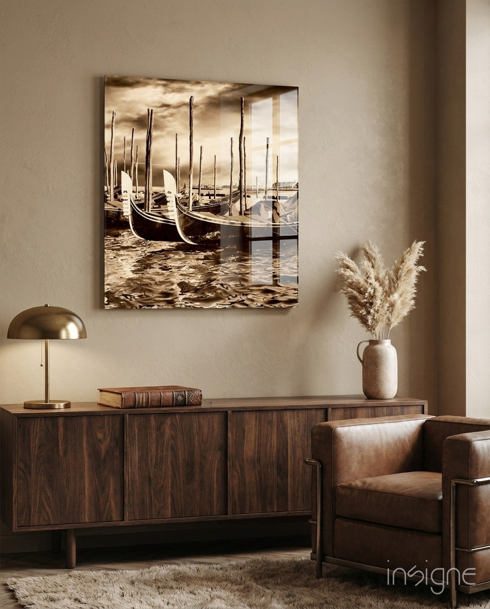 Vintage Gondola Poles Square Glass Wall Art