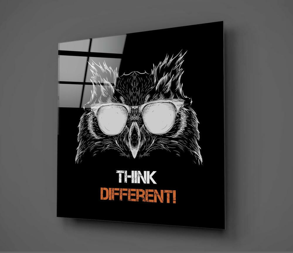 Think Different Owl Sunglasses Glass Wall Art