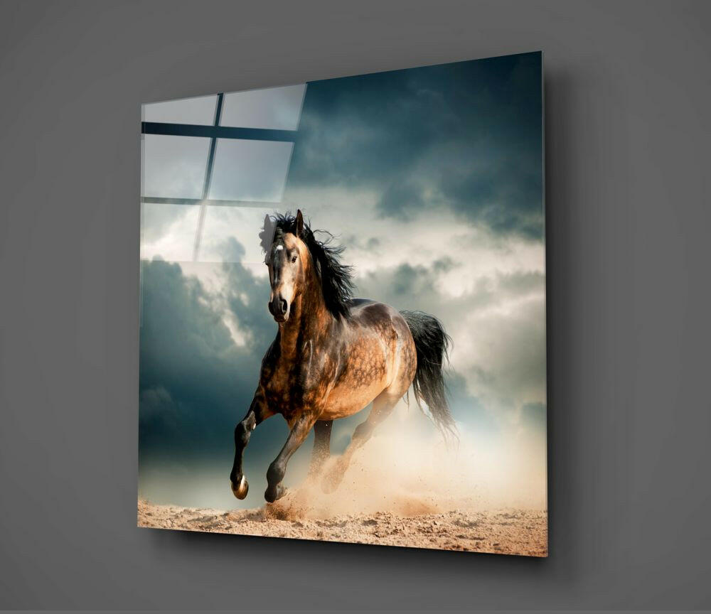 Chestnut Horse In Storm Dust Glass Wall Art
