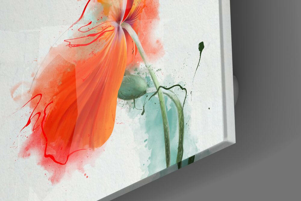 Orange Watercolor Poppy Glass Wall Art