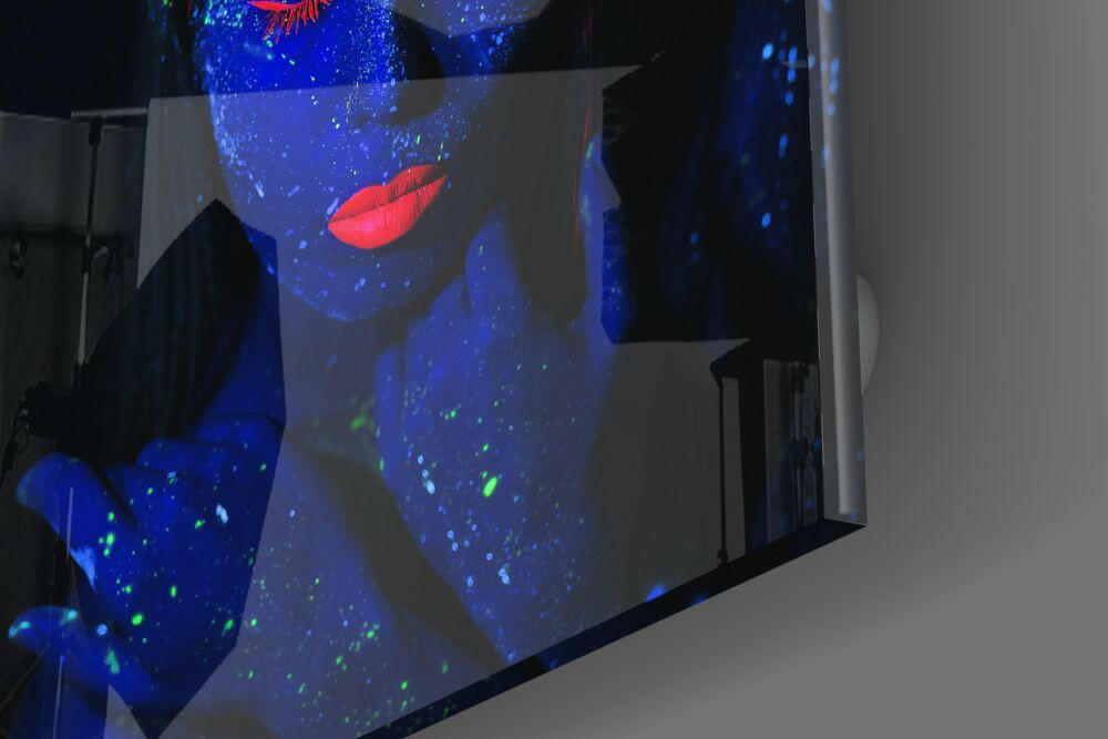 Blue UV Body Paint Woman Glass Wall Art