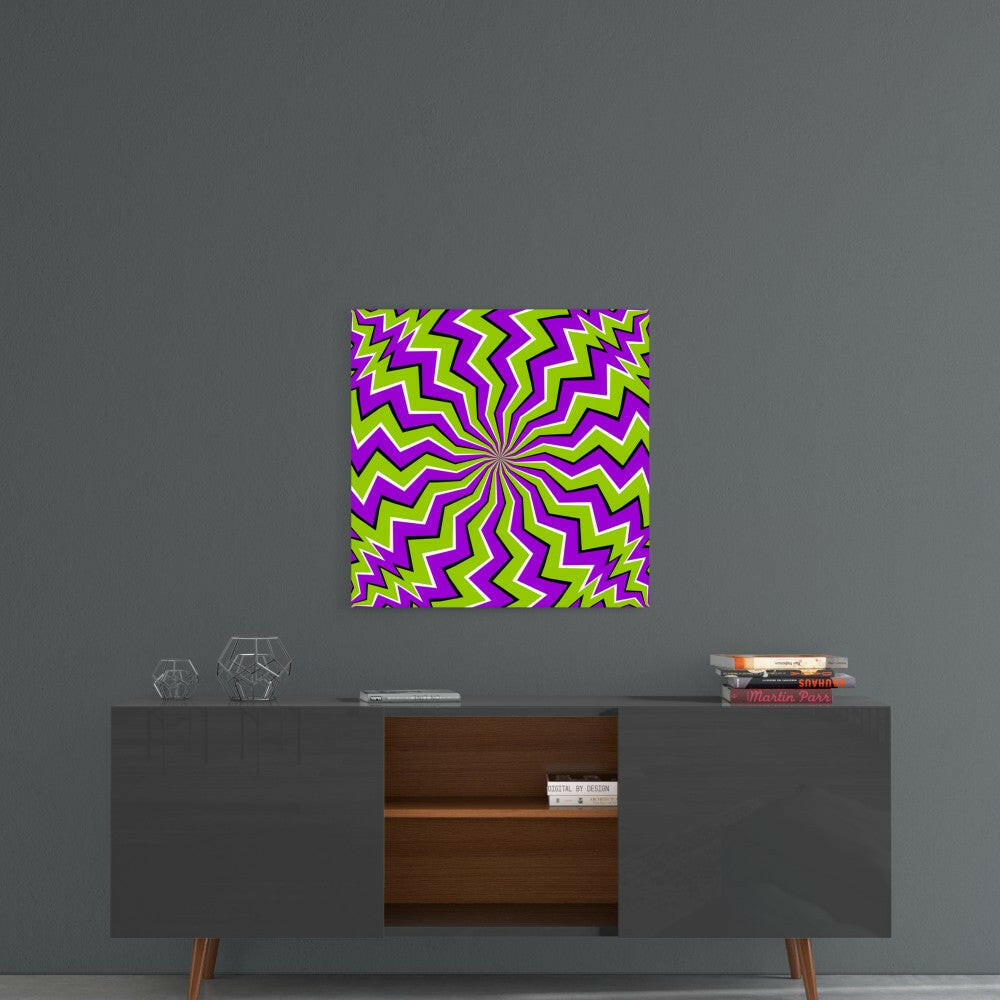 Green And Purple Zigzag Vortex Illusion Glass Wall Art